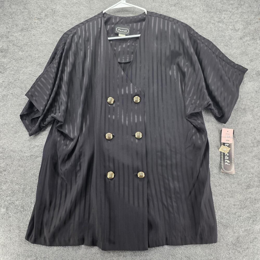 Vintage Frascati Jacket Womens 20W Black Stripe Collarless Button Front Made USA
